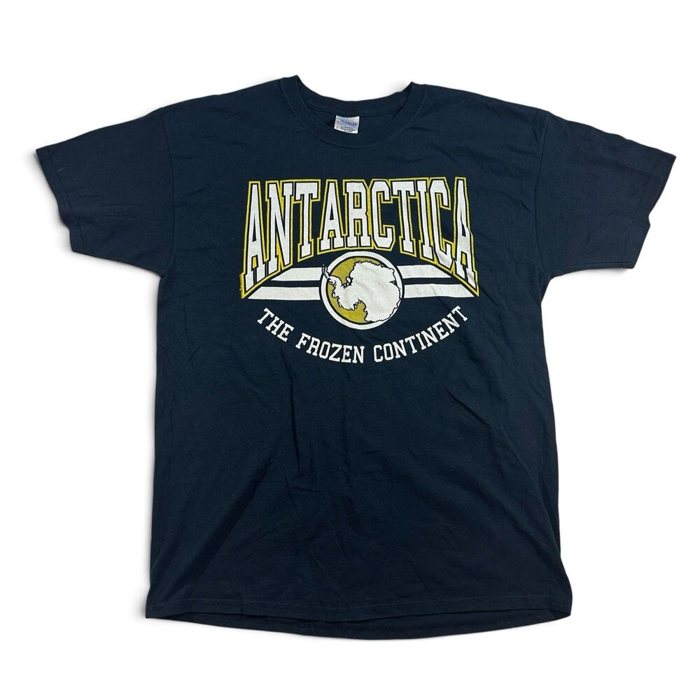 Vintage Antarctica The Frozen Continent Black T Shirt Large - Hardcore, 90s